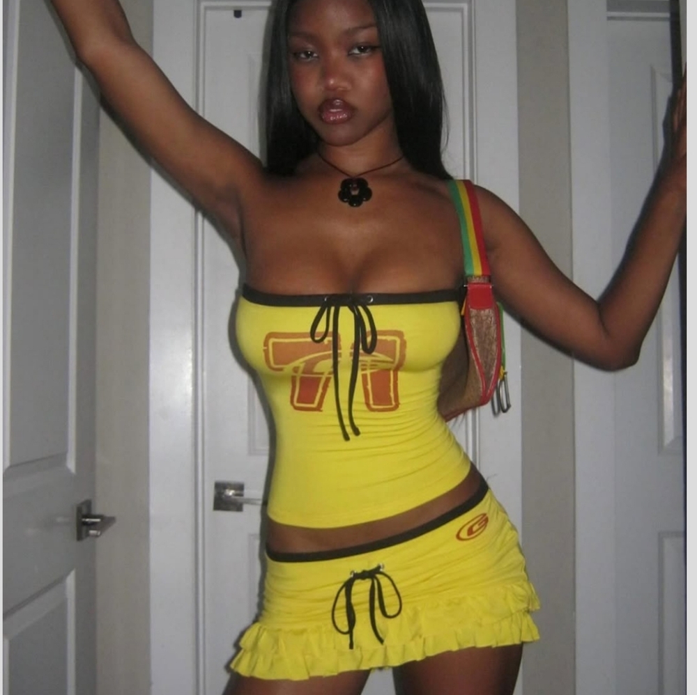 NEW WITHOUT TAG I am gia Michelle skort tube top set in yellow top XS Skirt S